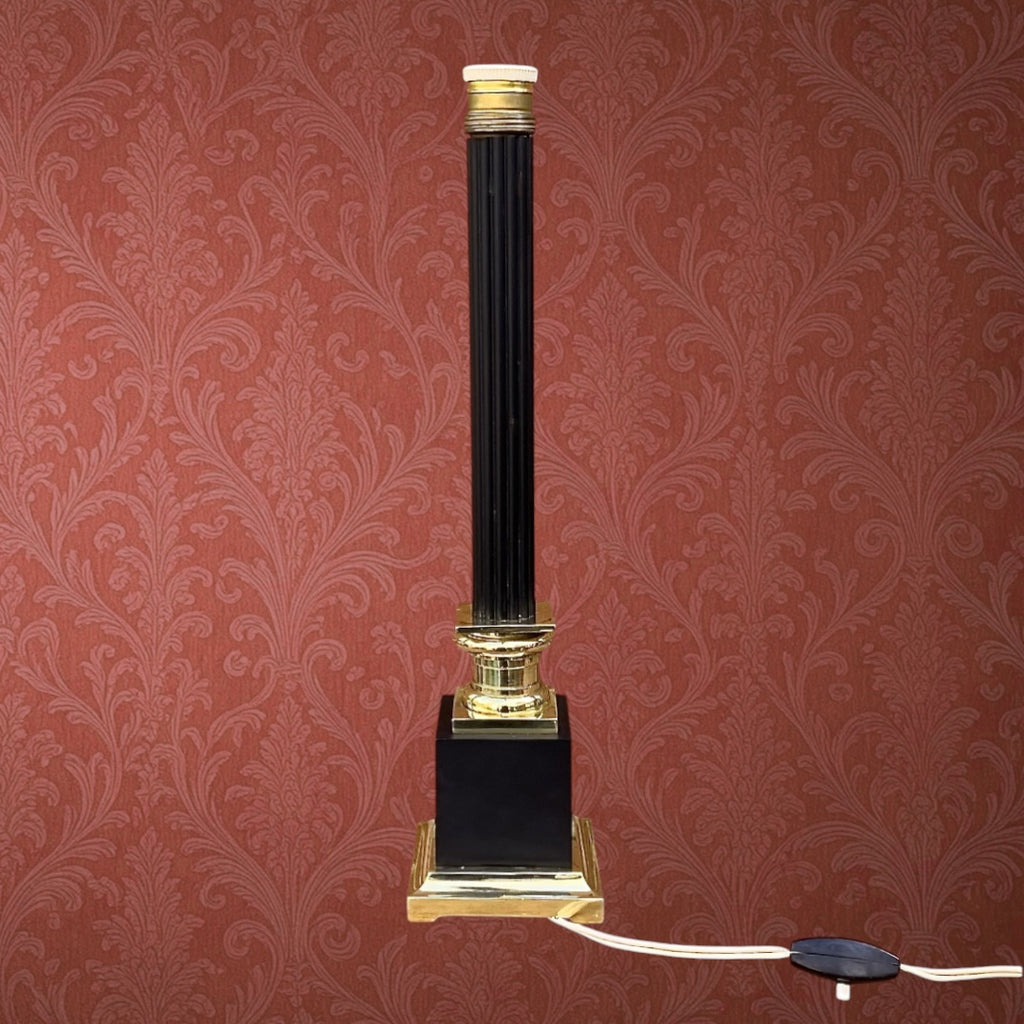 Lampe De Table Vintage À Colonne Noire Et Laiton Doré, Abat-Jour Ivoire – Années 60