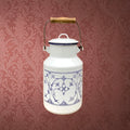 Bidon à lait vintage émaillé blanc décor bleu Copenhague