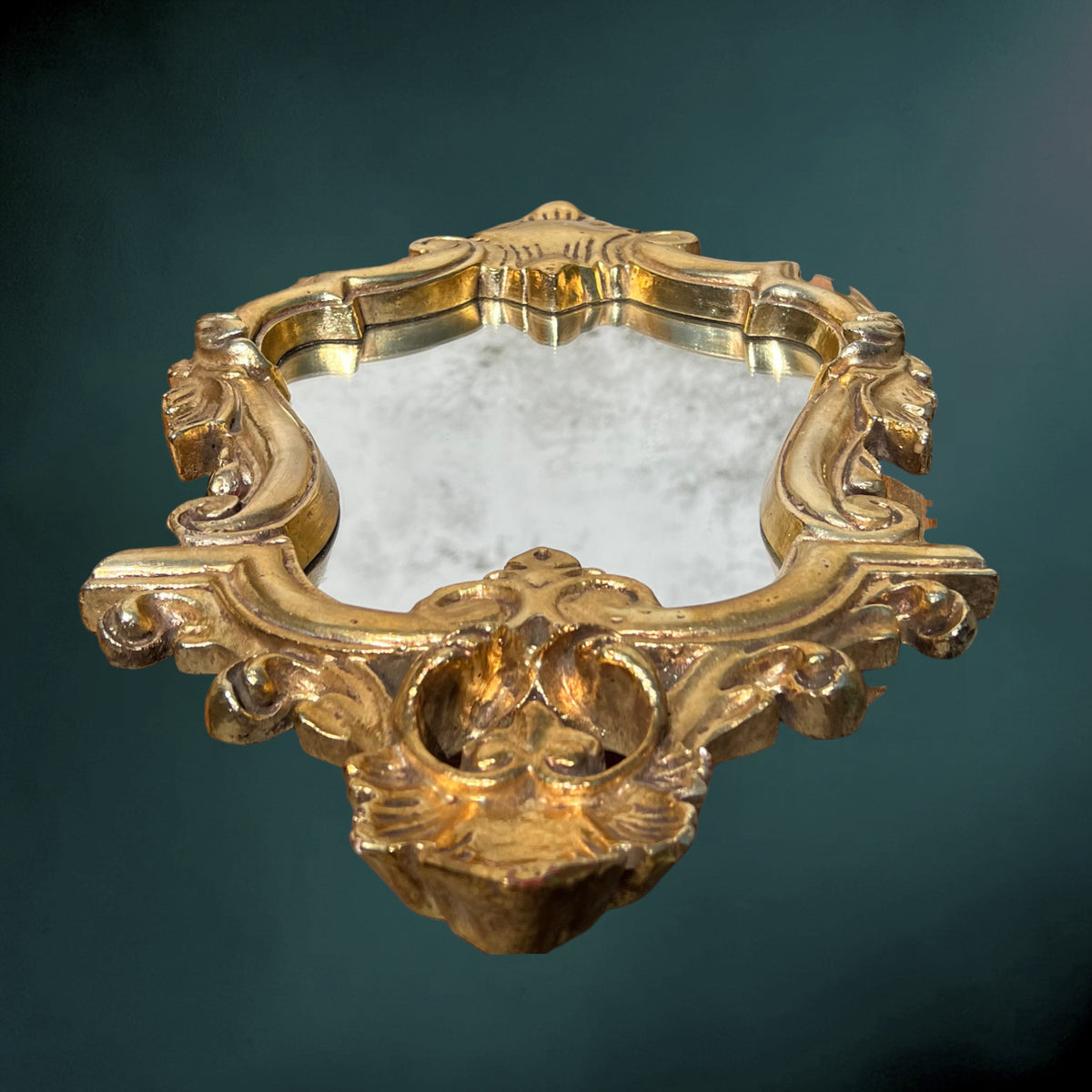 Miroir Mural Rocaille en Résine Dorée – Années 1960-1970