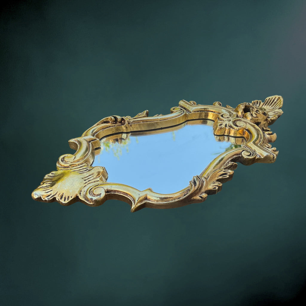 Miroir Mural Rocaille en Résine Dorée – Années 1960-1970