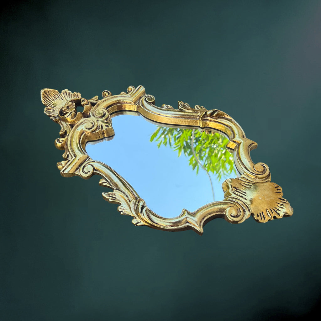Miroir Mural Rocaille en Résine Dorée – Années 1960-1970