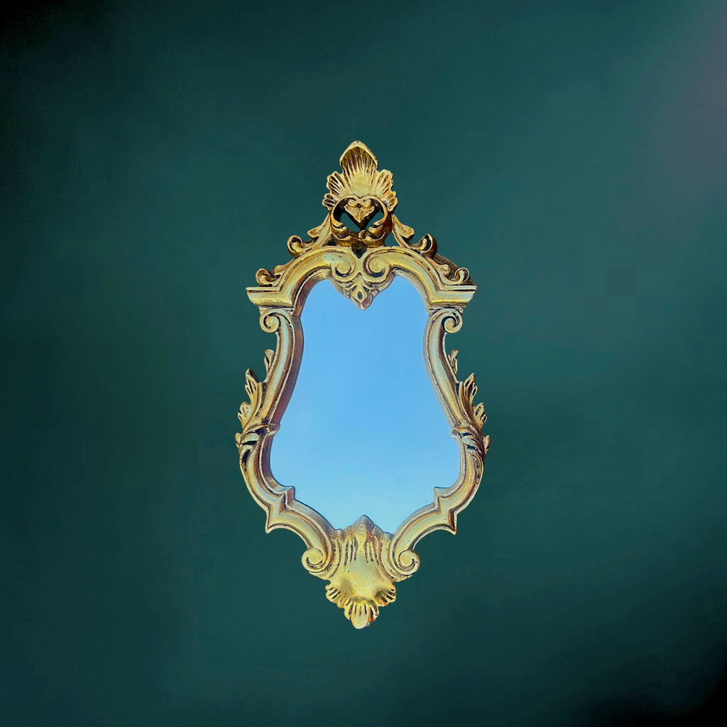 Miroir Mural Rocaille en Résine Dorée – Années 1960-1970