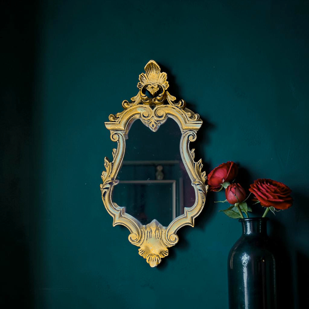 Miroir Mural Rocaille en Résine Dorée – Années 1960-1970