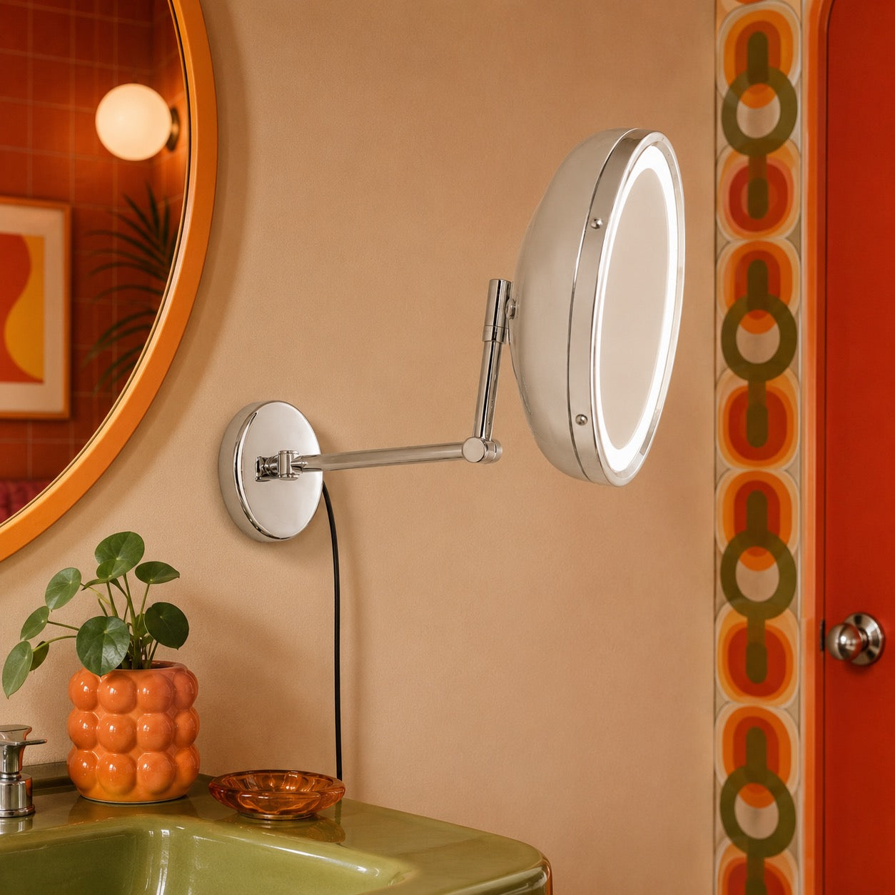 Miroir Lumineux Mural et à Poser En Métal Chromé Space Age - Années 70