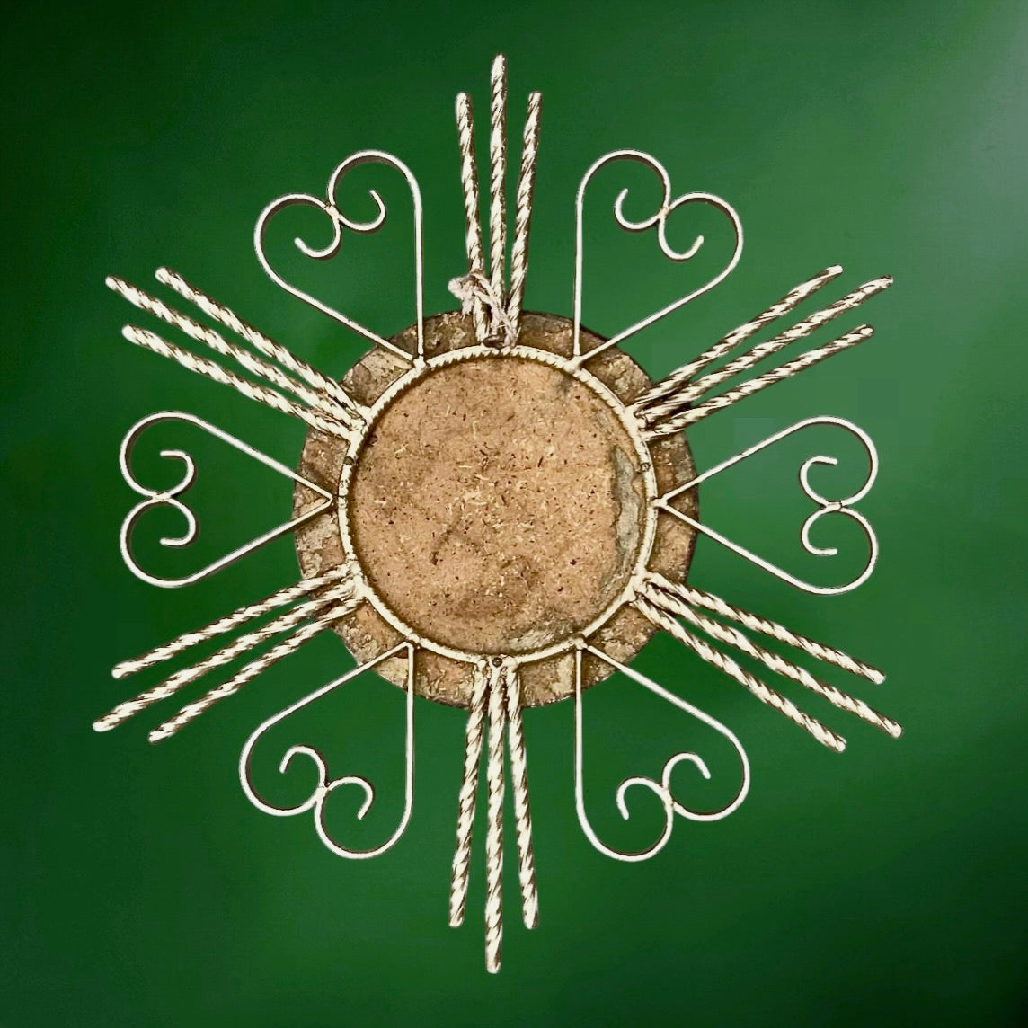 Miroir soleil vintage en métal doré torsadé – décor épis de blé – années 1960