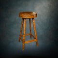 Tabouret Haut Ancien en Bois Massif – Pieds Tournés – Années 50 60