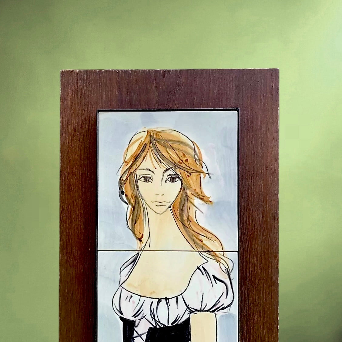 Grand panneau mural vintage en carreaux de céramique peints – Juliette Belarti – années 60