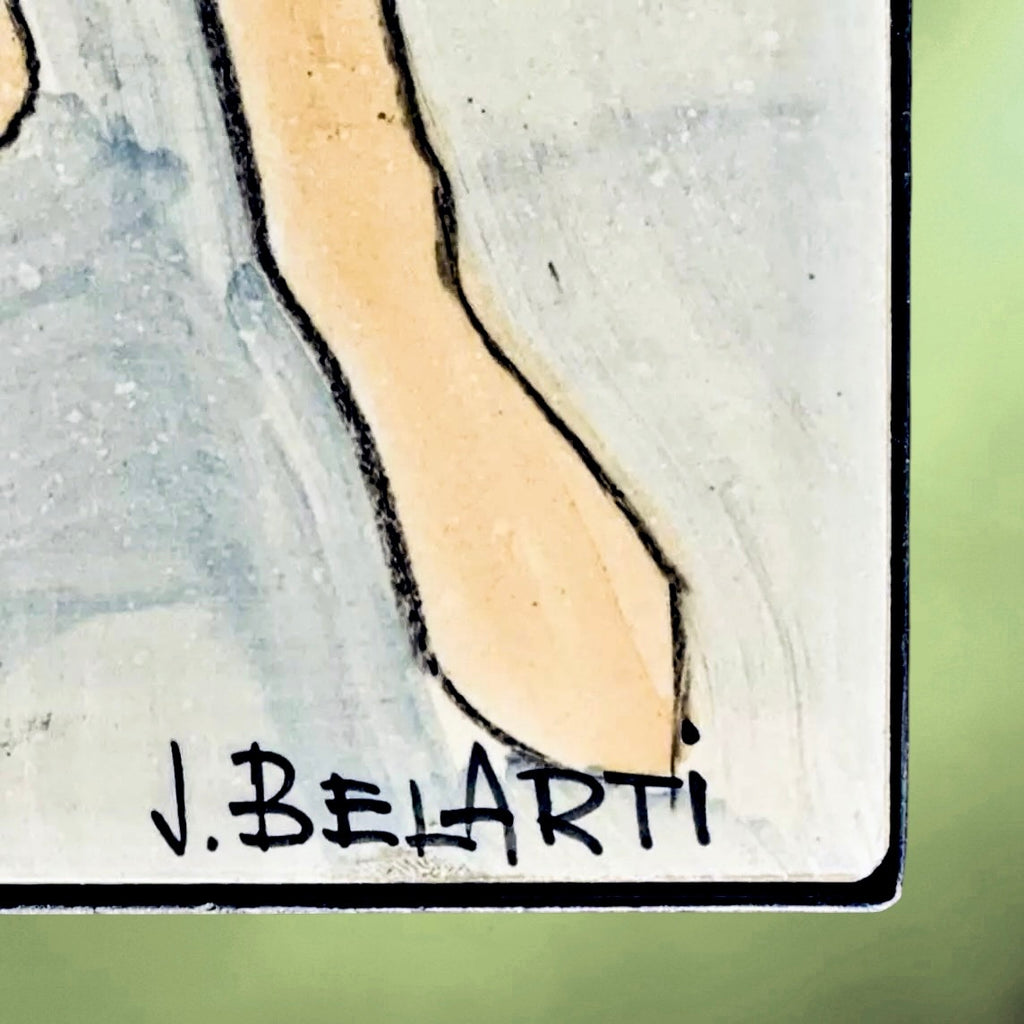 Grand panneau mural vintage en carreaux de céramique peints – Juliette Belarti – années 60