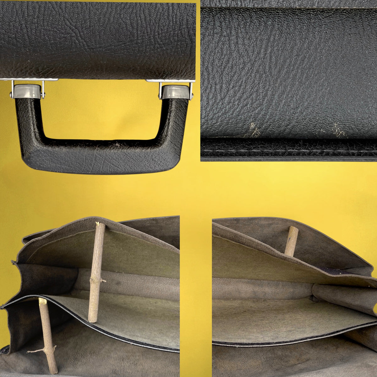 Cartable Mallette en Cuir Grainé Noir à Soufflets – Années 60