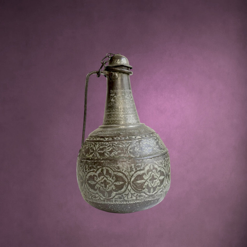 Ancien Coquemar Ottoman en Cuivre Ciselé et Étamé – Fin XIXe Début XXe