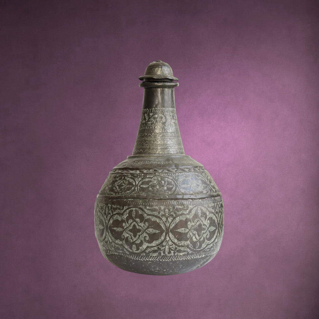 Ancien Coquemar Ottoman en Cuivre Ciselé et Étamé – Fin XIXe Début XXe
