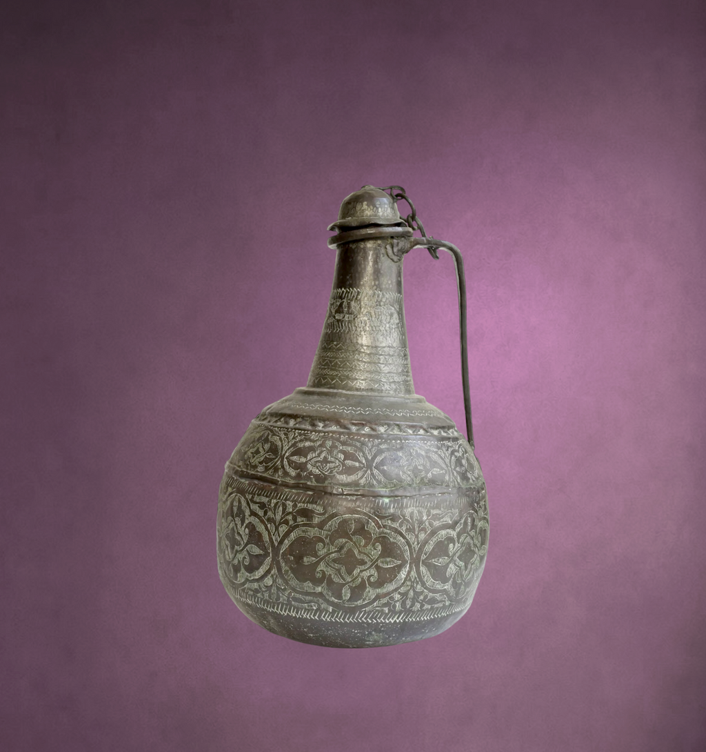 Ancien Coquemar Ottoman en Cuivre Ciselé et Étamé – Fin XIXe Début XXe