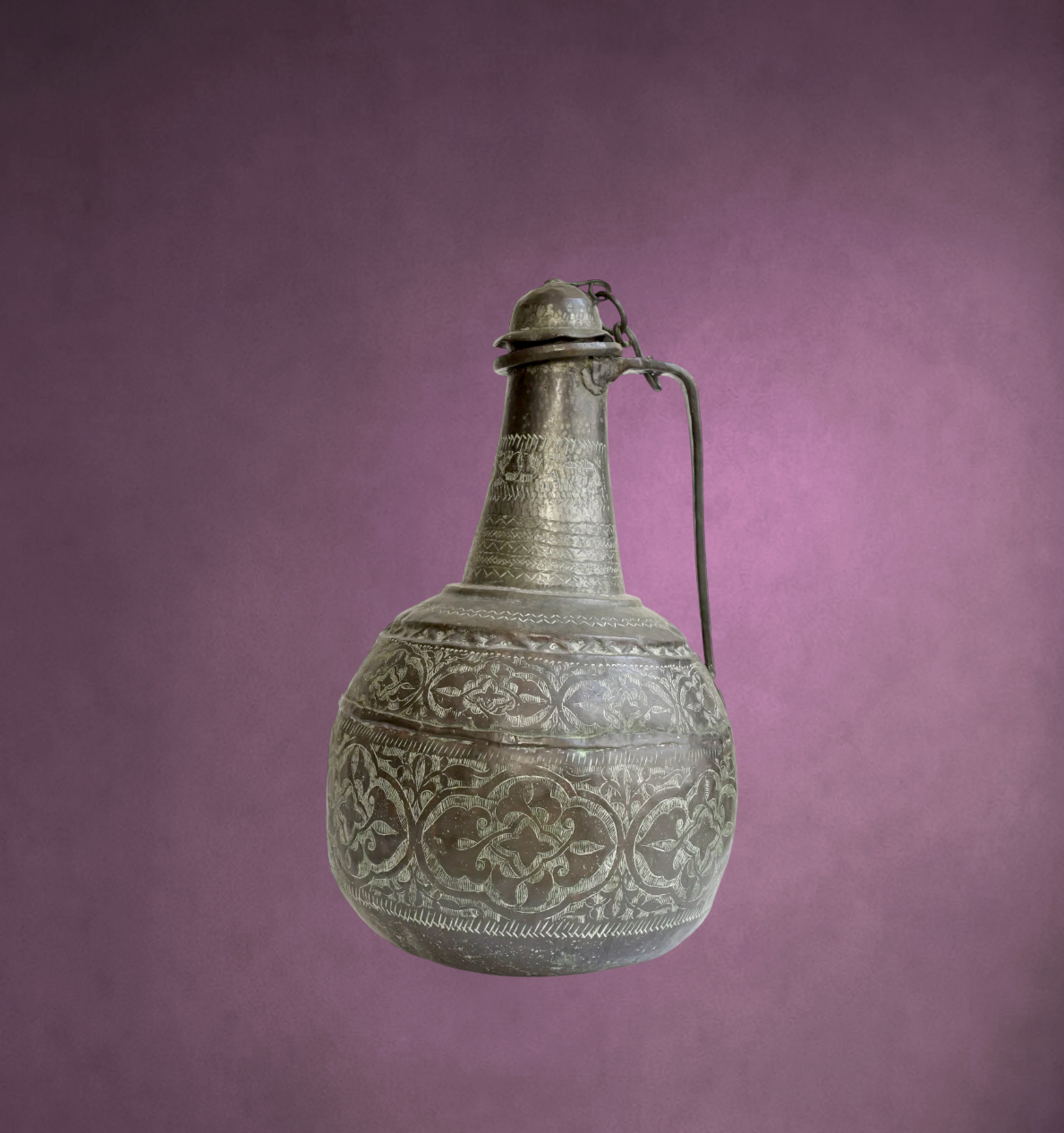 Ancien Coquemar Ottoman en Cuivre Ciselé et Étamé – Fin XIXe Début XXe