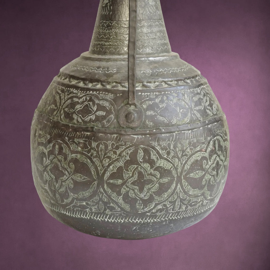 Ancien Coquemar Ottoman en Cuivre Ciselé et Étamé – Fin XIXe Début XXe