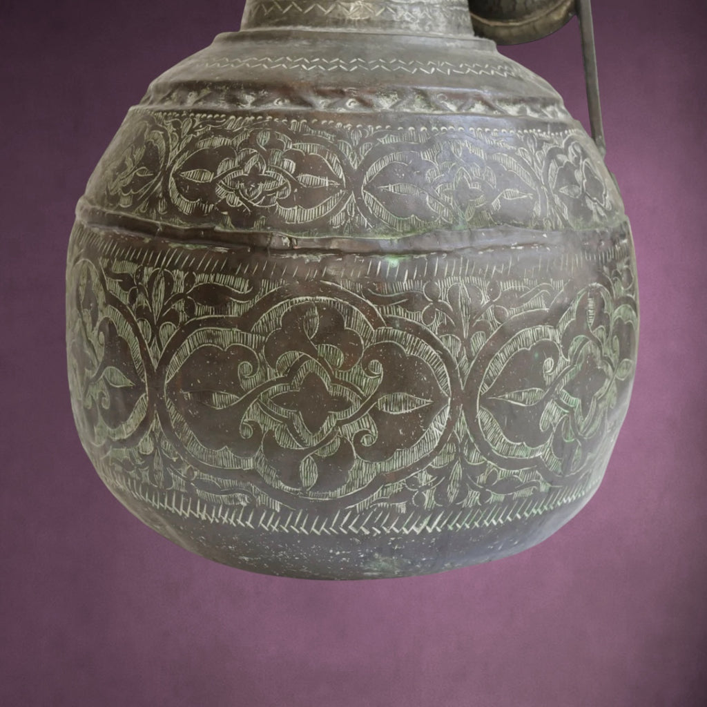 Ancien Coquemar Ottoman en Cuivre Ciselé et Étamé – Fin XIXe Début XXe