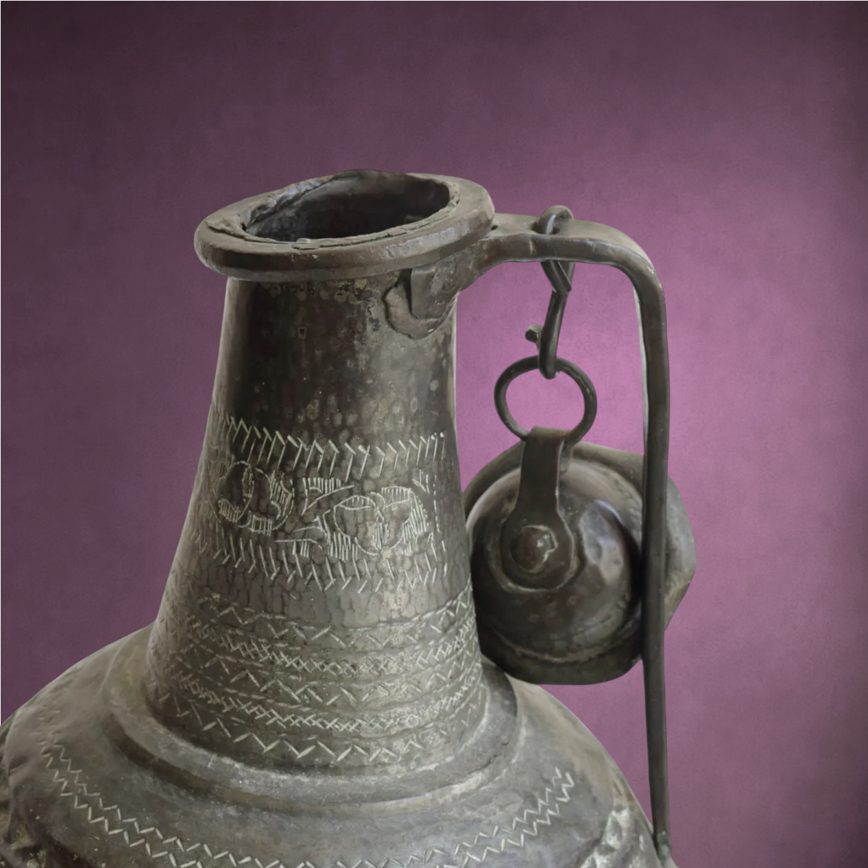 Ancien Coquemar Ottoman en Cuivre Ciselé et Étamé – Fin XIXe Début XXe