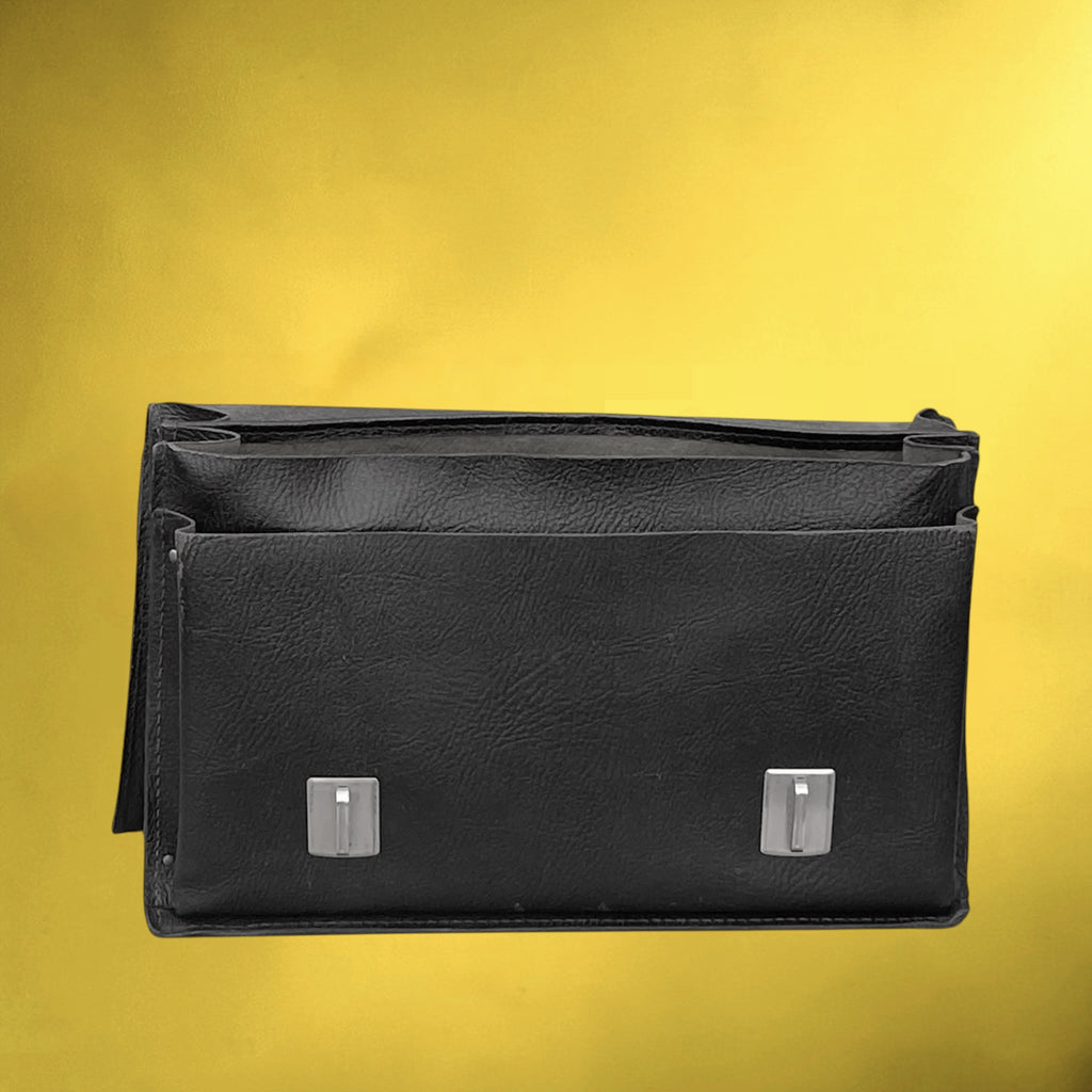 Cartable Mallette en Cuir Grainé Noir à Soufflets – Années 60
