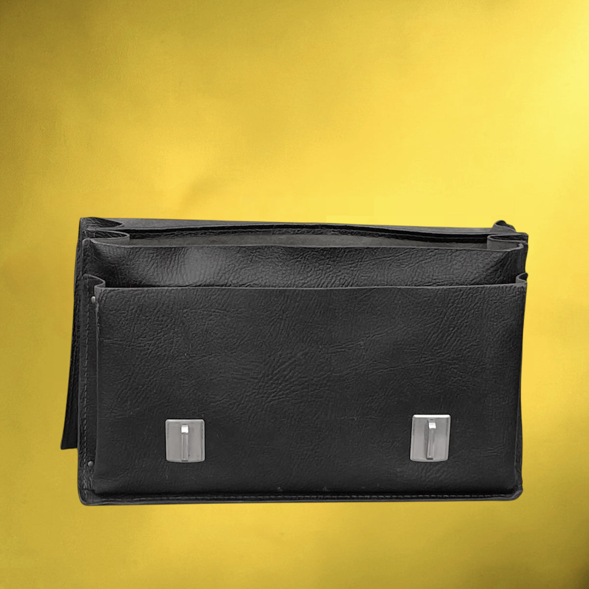 Cartable Mallette en Cuir Grainé Noir à Soufflets – Années 60