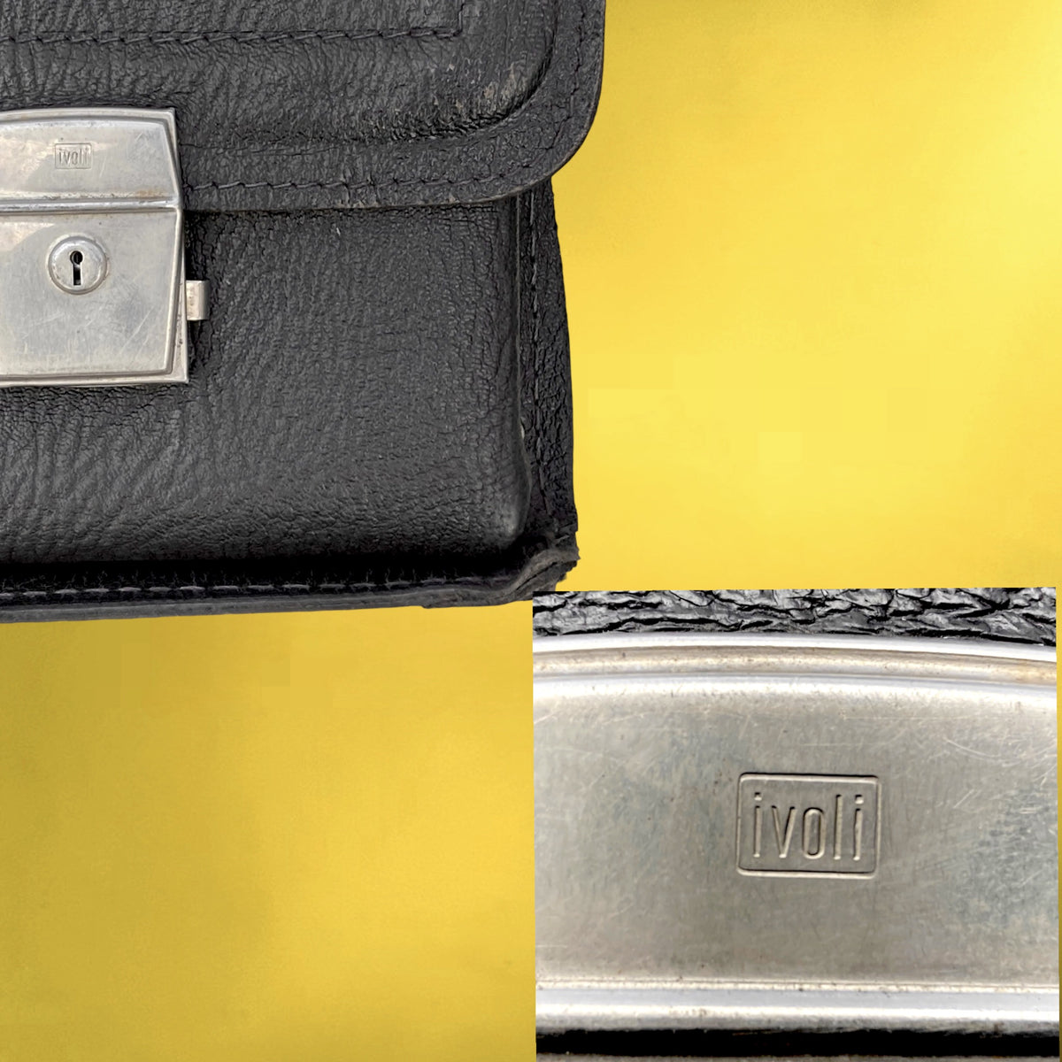 Cartable Mallette en Cuir Grainé Noir à Soufflets – Années 60