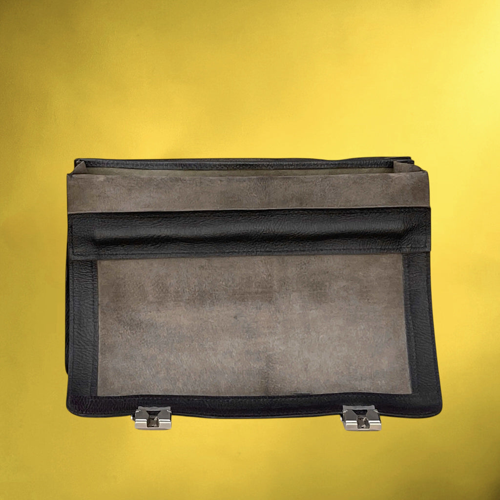 Cartable Mallette en Cuir Grainé Noir à Soufflets – Années 60