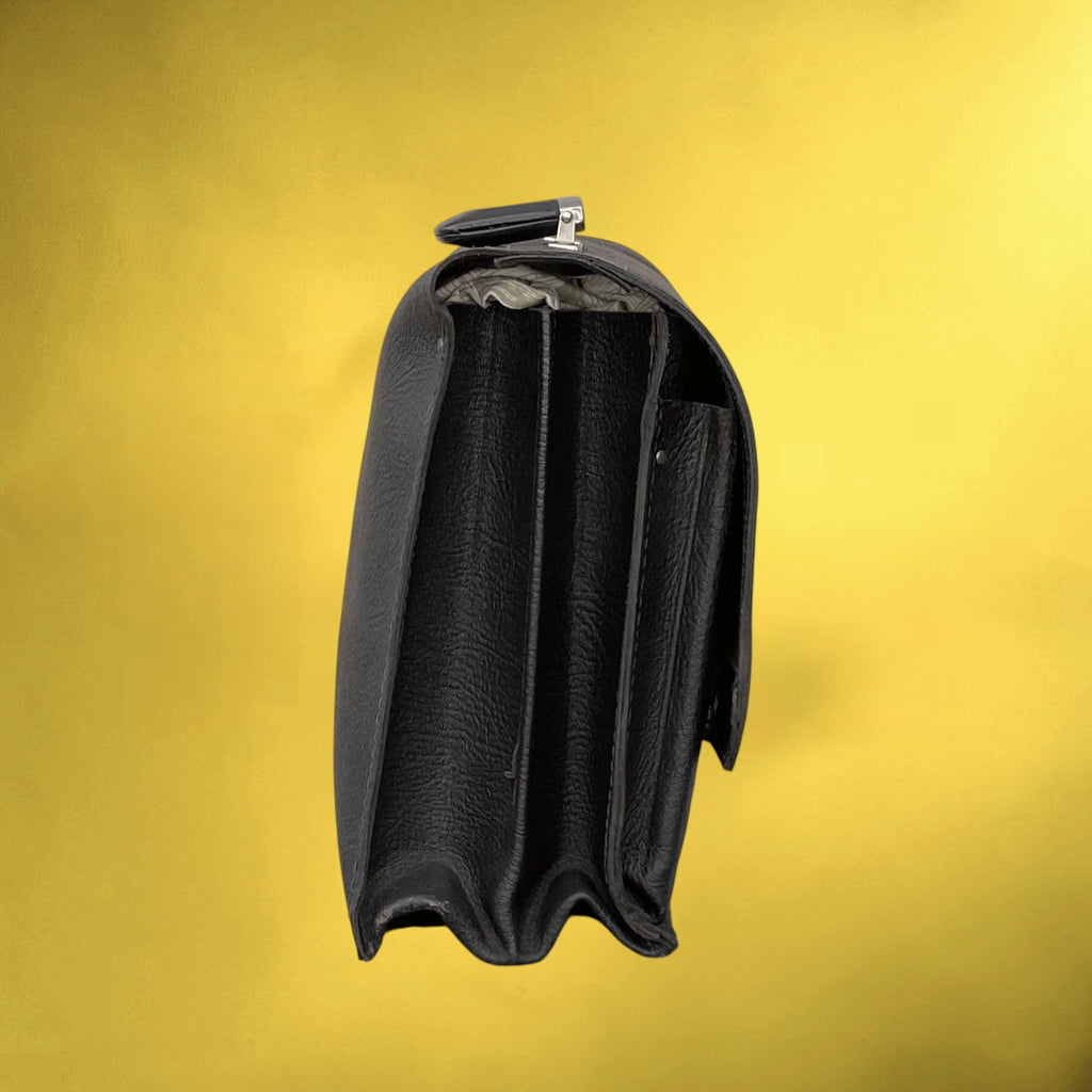 Cartable Mallette en Cuir Grainé Noir à Soufflets – Années 60