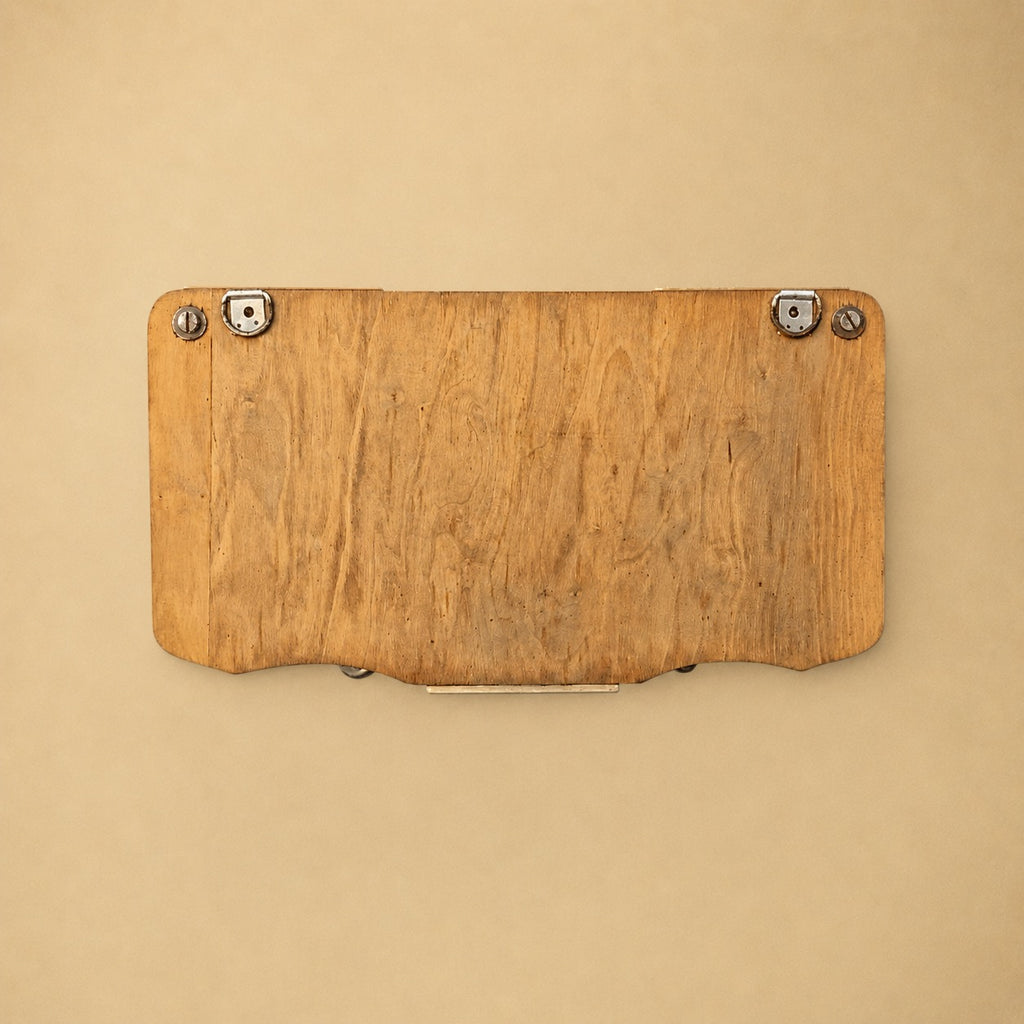Ancien Portemanteau Mural en Bois Verni Métal Chromé et Miroir Central - Années 50