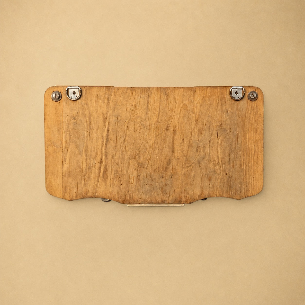 Ancien Portemanteau Mural en Bois Verni Métal Chromé et Miroir Central - Années 50