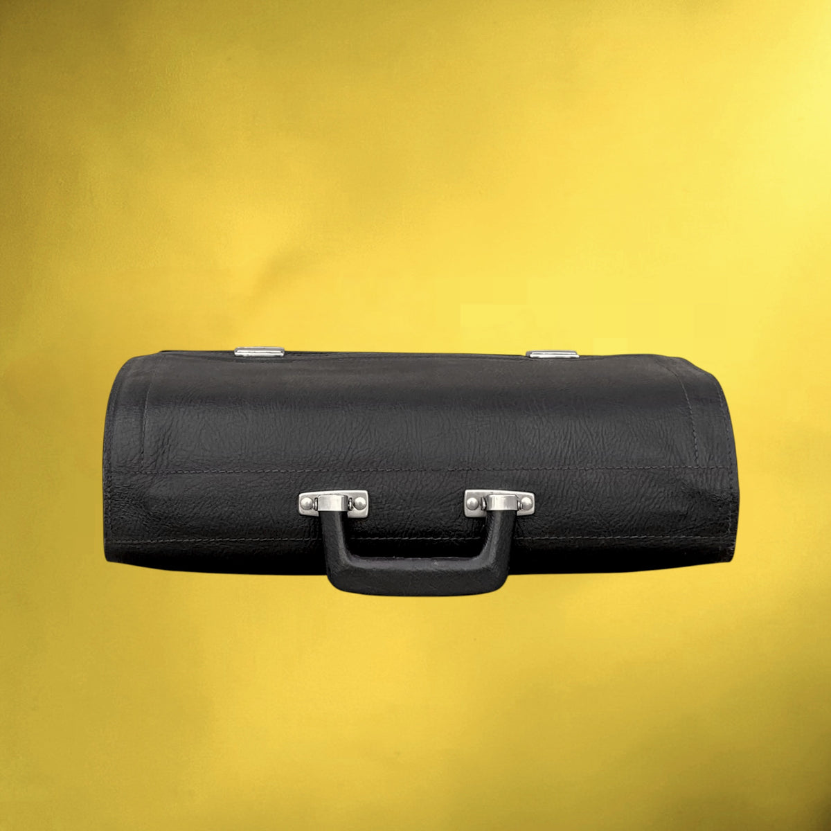 Cartable Mallette en Cuir Grainé Noir à Soufflets – Années 60
