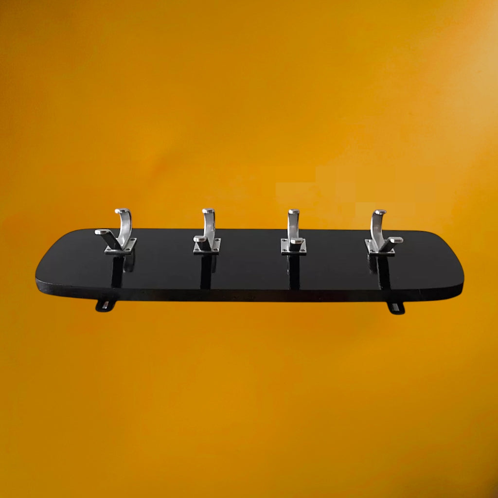 Portemanteau Mural en Bois Laqué Noir et Aluminium – Années 50-60