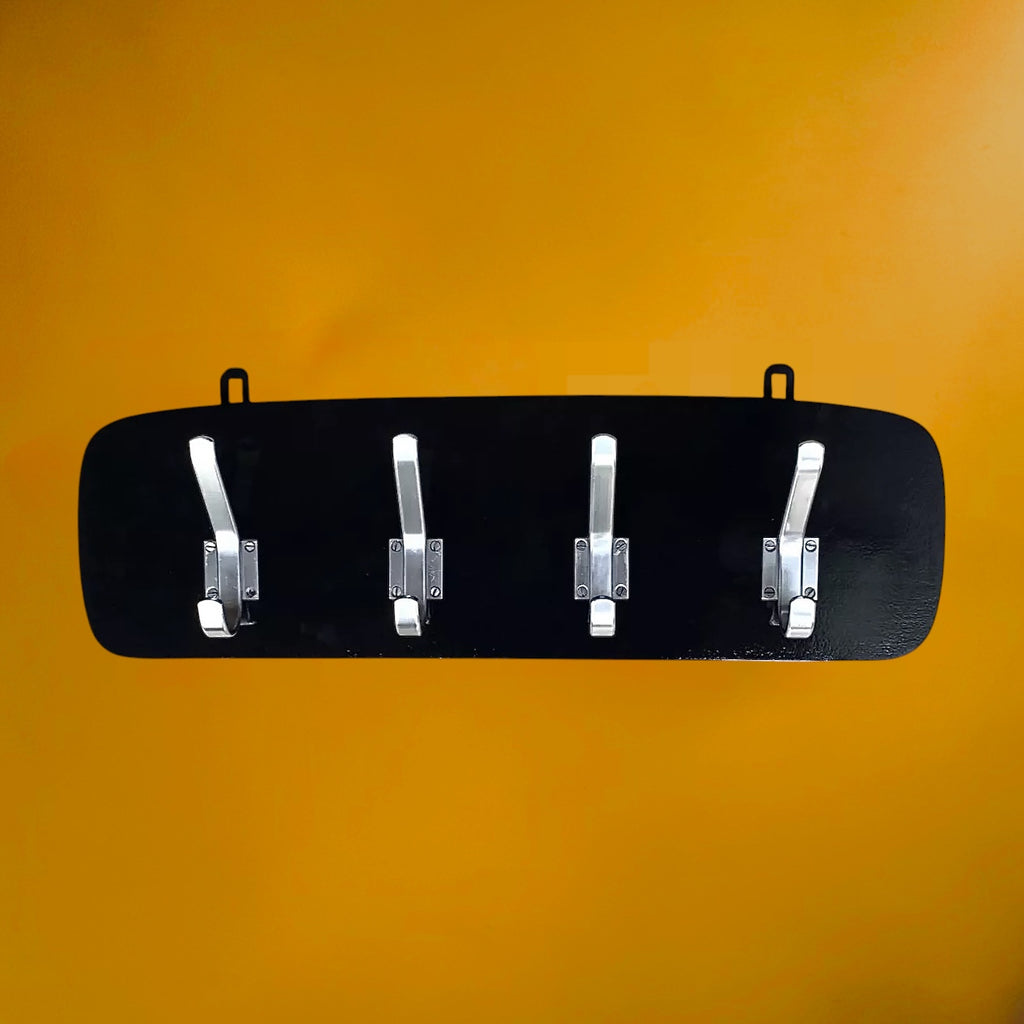 Portemanteau Mural en Bois Laqué Noir et Aluminium – Années 50-60
