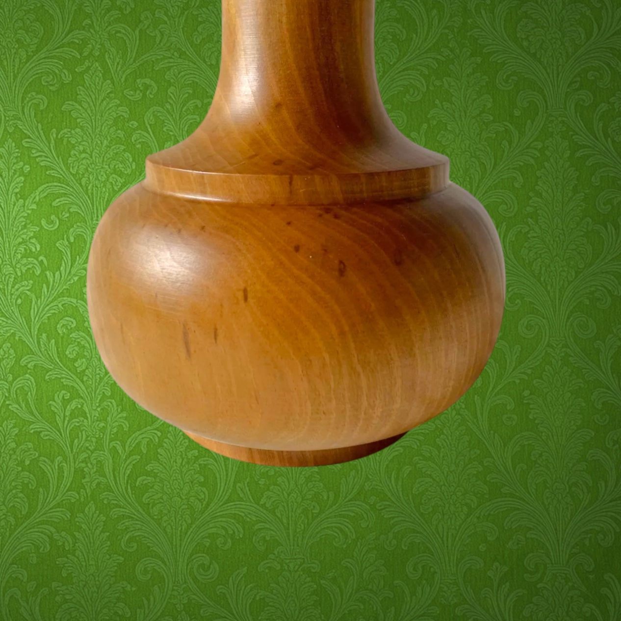 Pied de lampe vintage en noyer massif – lampe bois tourné années 70 – lampe rétro design organique