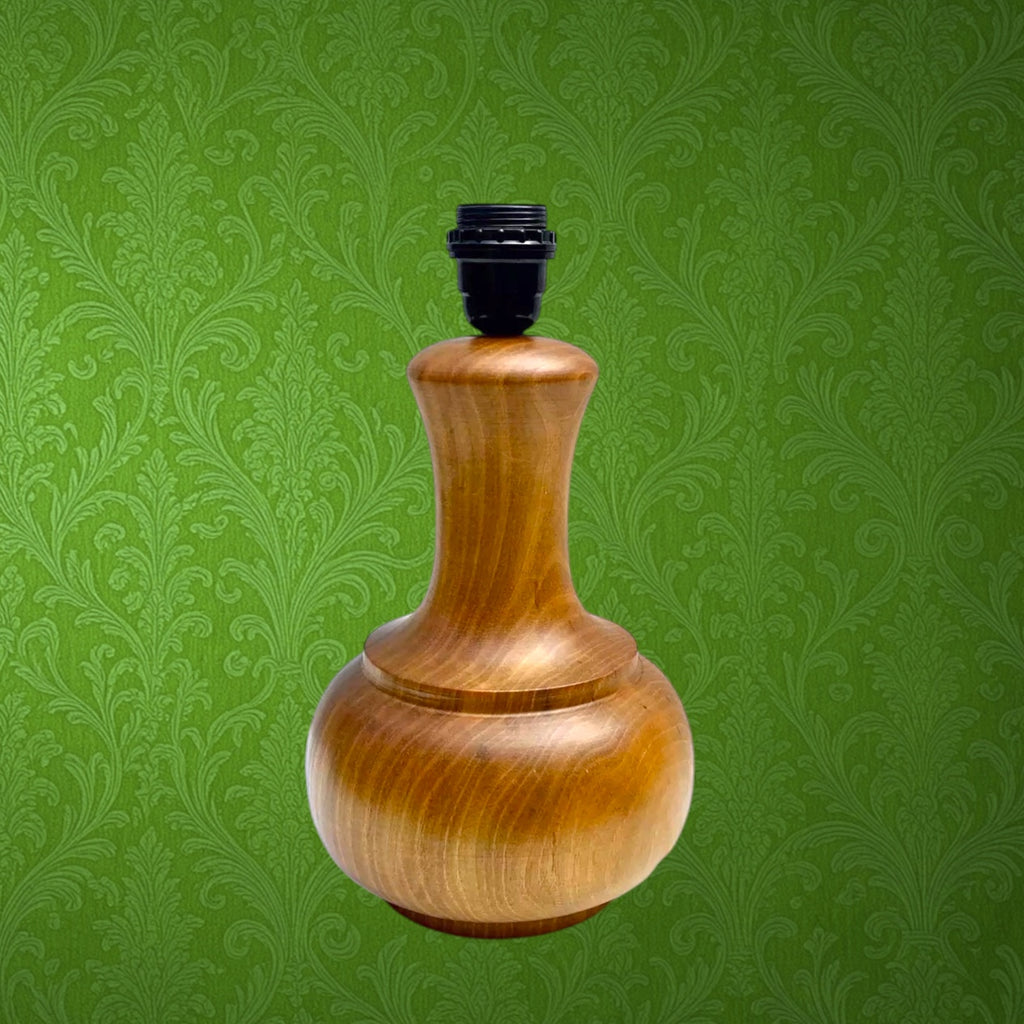 Pied de lampe vintage en noyer massif – lampe bois tourné années 70 – lampe rétro design organique