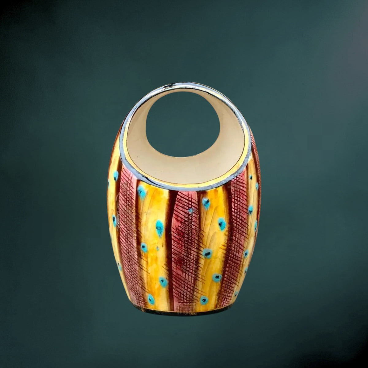 Vase en Faïence Émaillée Hubert Bequet à Double Ouverture – Années 50-60