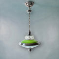 Suspension vintage en métal chromé et verre teinté vert – design Space Age – années 60
