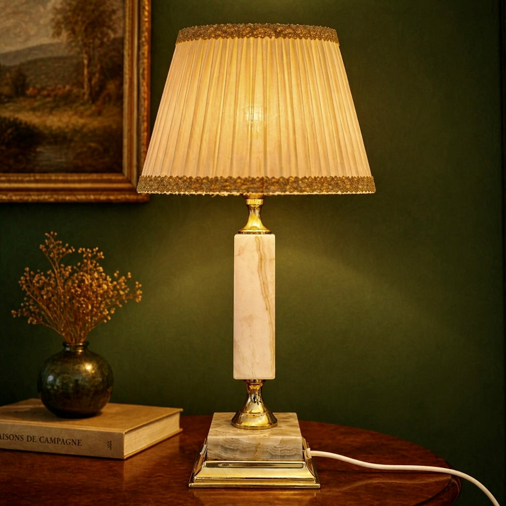 Pied De Lampe en Onyx Et Laiton Doré - Années 70