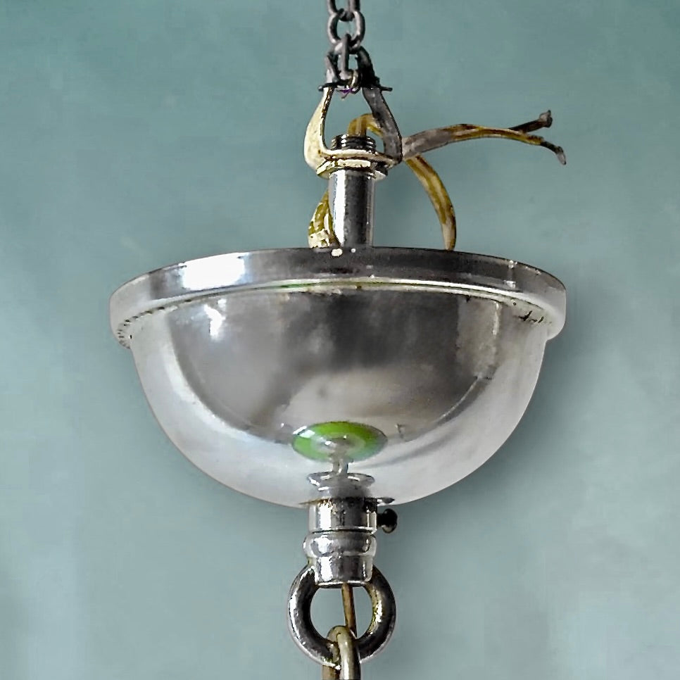 Suspension vintage en métal chromé et verre teinté vert – design Space Age – années 60