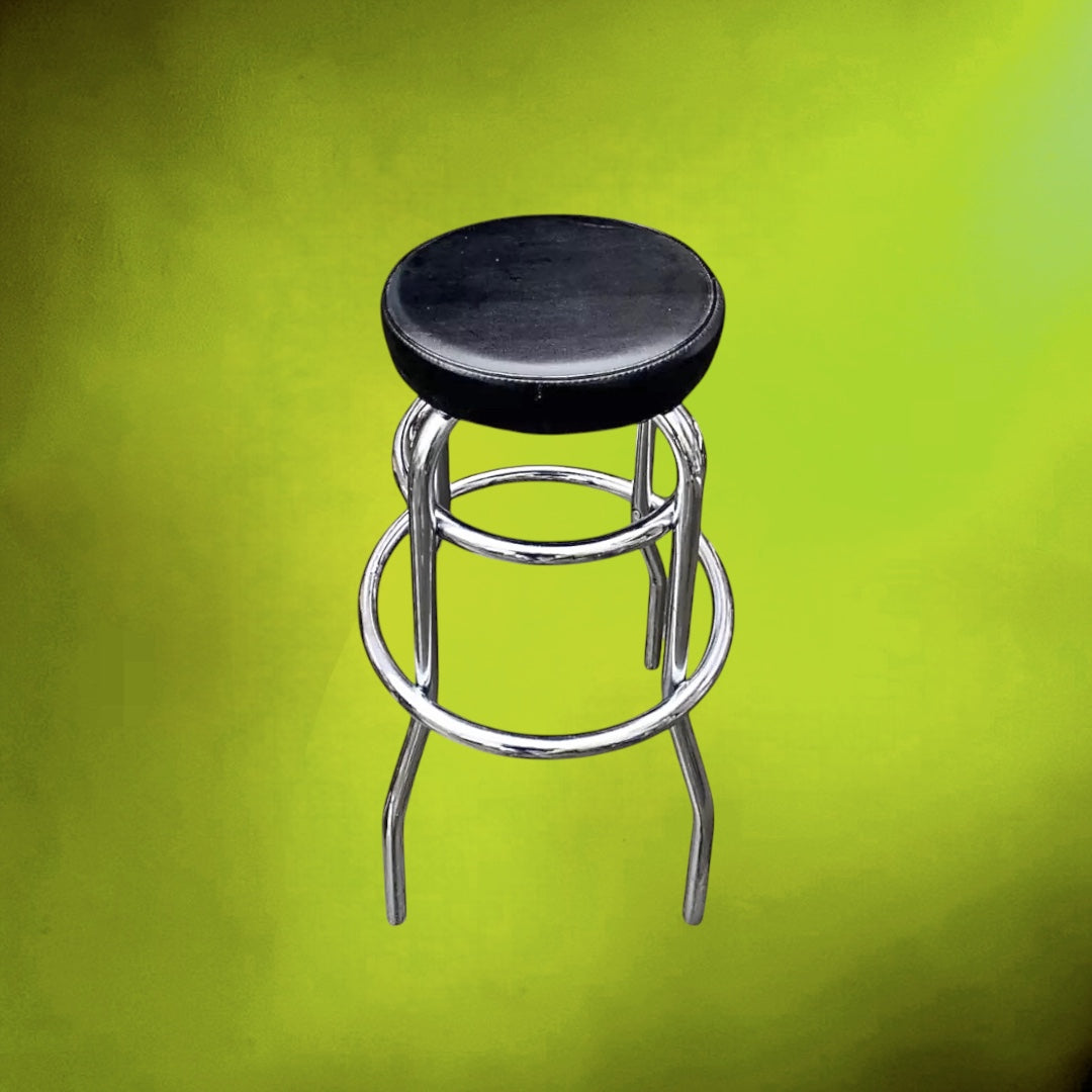Tabouret Haut Tubulaire Chromé et Skaï Noir Style Bistrot – Années 70 80