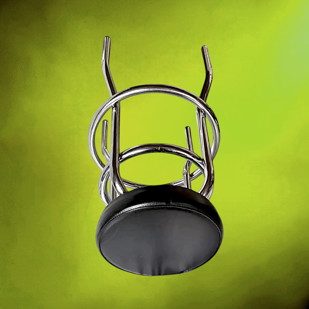 Tabouret Haut Tubulaire Chromé et Skaï Noir Style Bistrot – Années 70 80