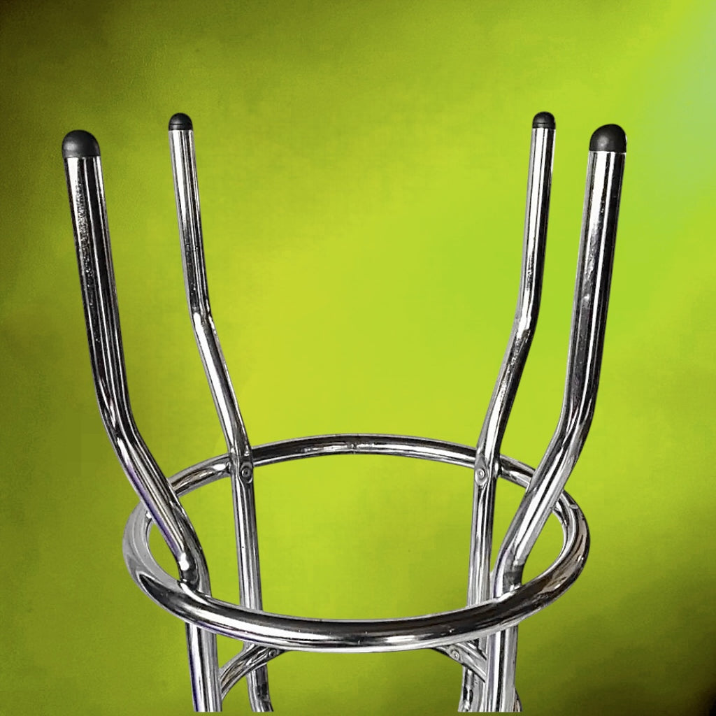 Tabouret Haut Tubulaire Chromé et Skaï Noir Style Bistrot – Années 70 80