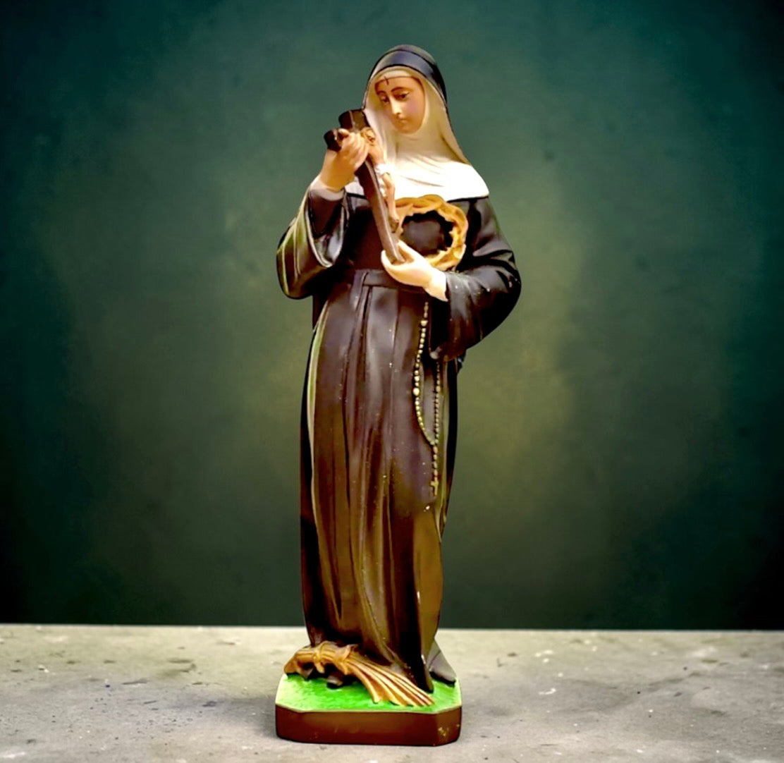 Statue Sainte Rita vintage 40 cm – résine peinte main Italie
