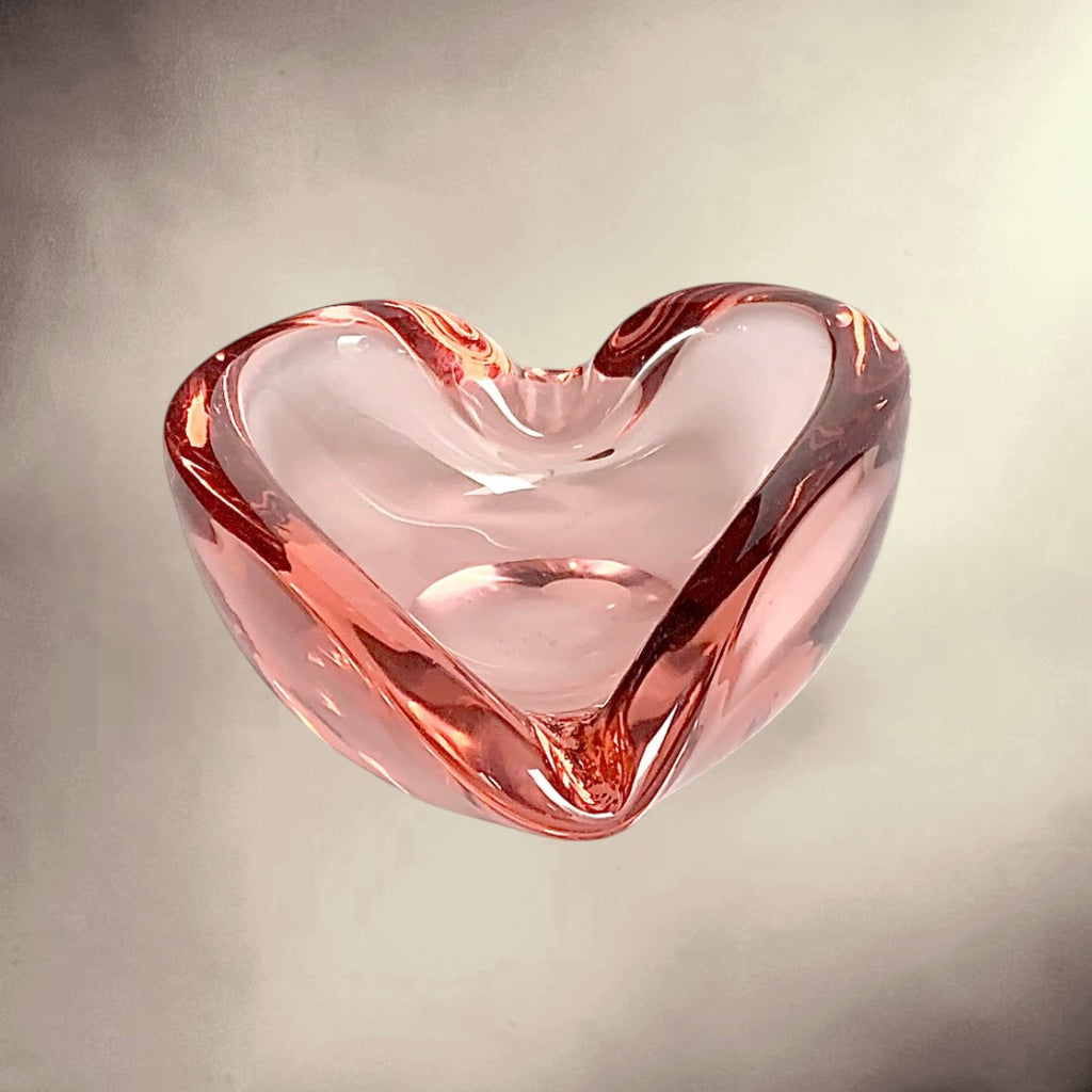 Cendrier En Verre Rose En Forme De Cœur - Années 70