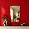 Miroir Mural Trapézoïdal en Métal Doré et Plastique Ivoire – Années 50-60