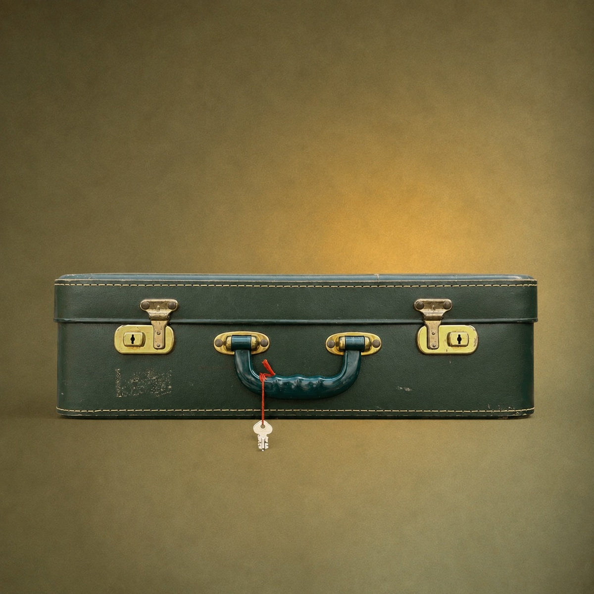Valise verte ancienne avec fermoirs Cheney – Années 1950