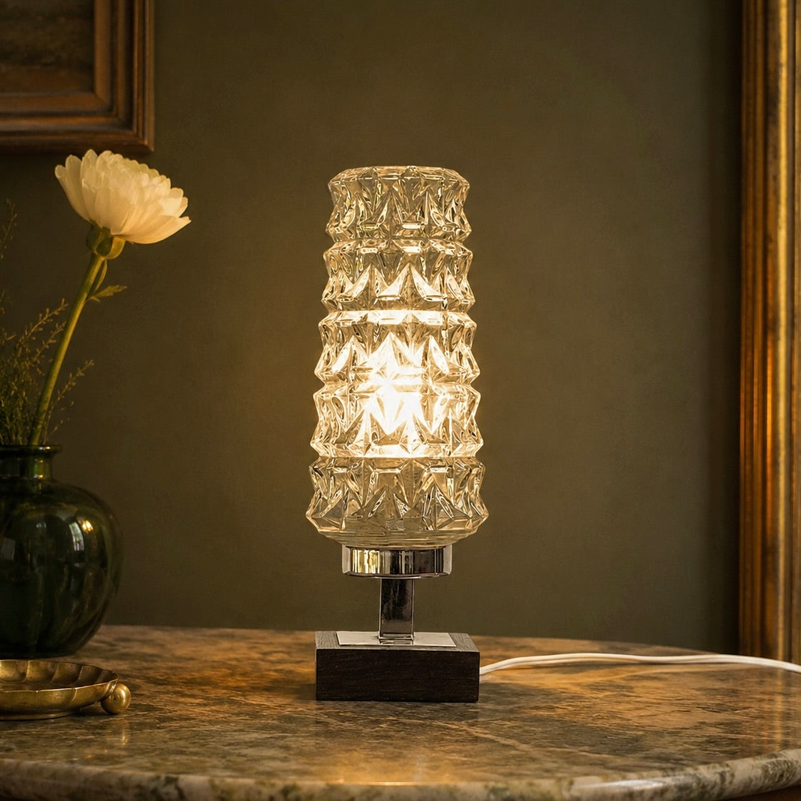 Lampe de Table en Verre Moulé – Années 1970