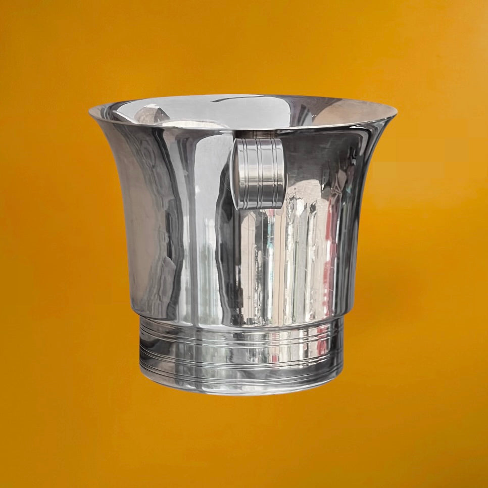 Seau à Champagne Art Déco en Métal Argenté Poinçonné 24 G - Années 30-40