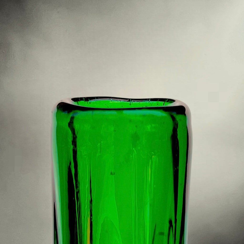 Vase Soliflore Vintage en Verre Sommerso Vert et Transparent – Années 60 70
