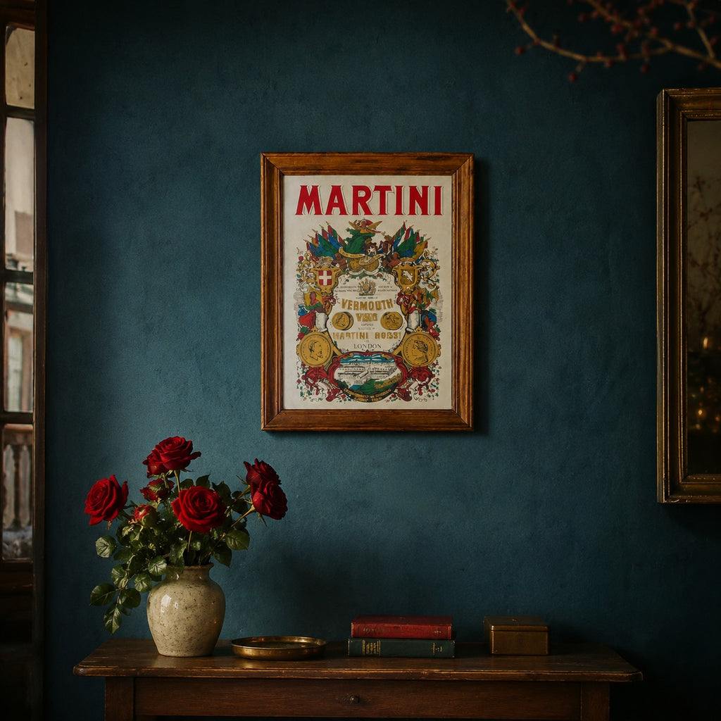Miroir Publicitaire Martini Rossi Vermouth Encadrement Bois– Années 70
