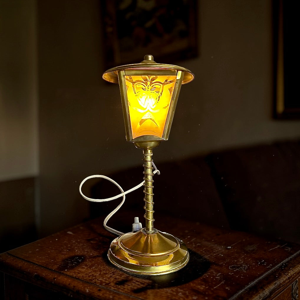 Lampe vintage laiton réverbère art déco papillon années 50