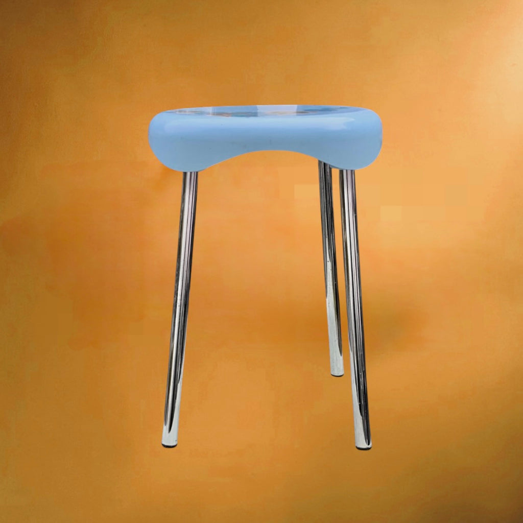 Tabouret Plastic Press en ABS Bleu à Décor Floral - Made in Italy - années 70