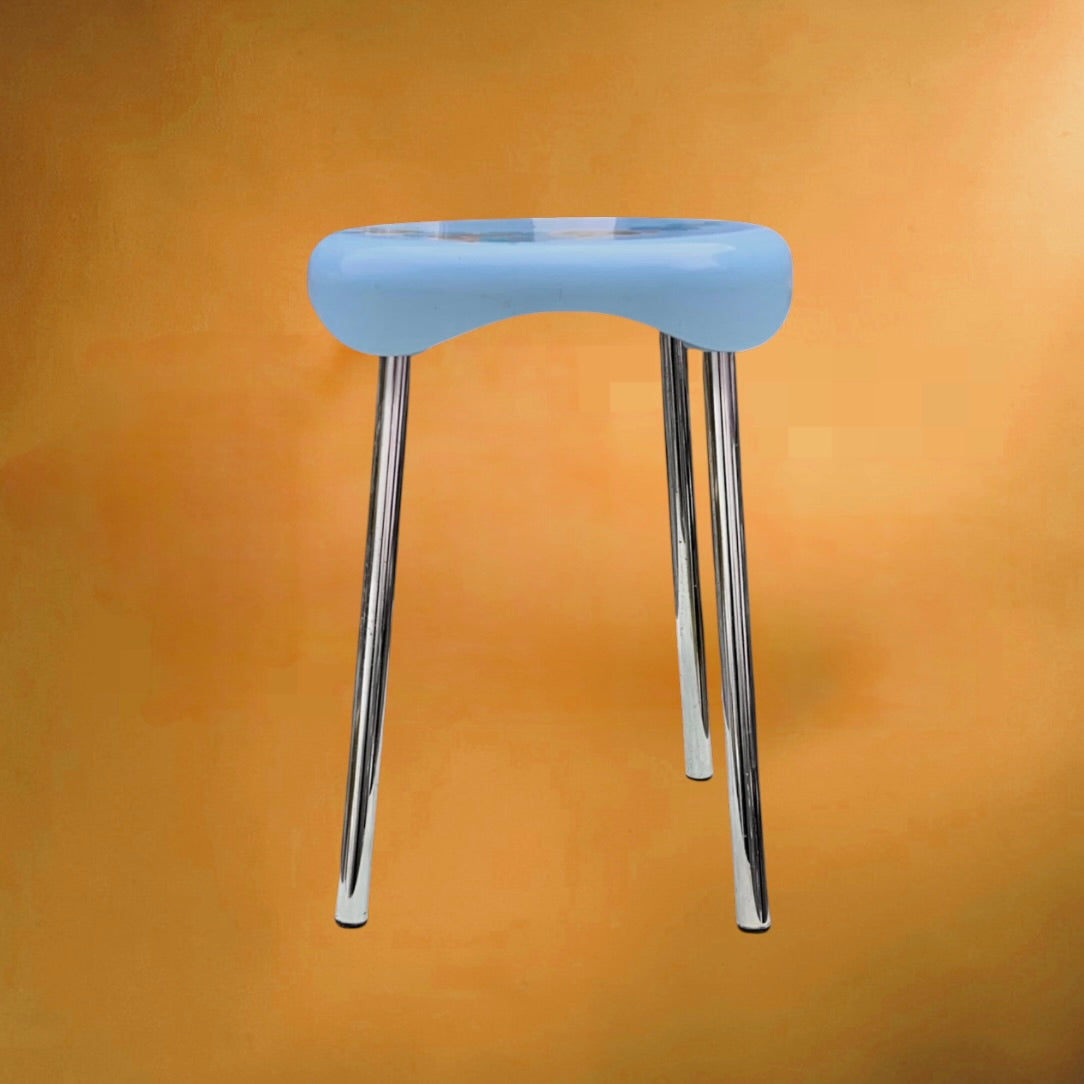 Tabouret Plastic Press en ABS Bleu à Décor Floral - Made in Italy - années 70